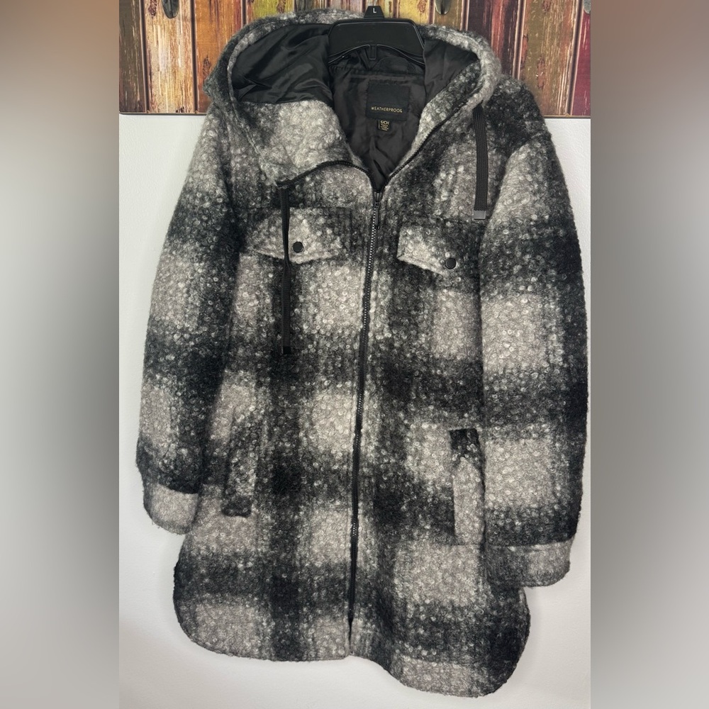 Weatherproof Ladies' poly Boucle zip Hooded shacket